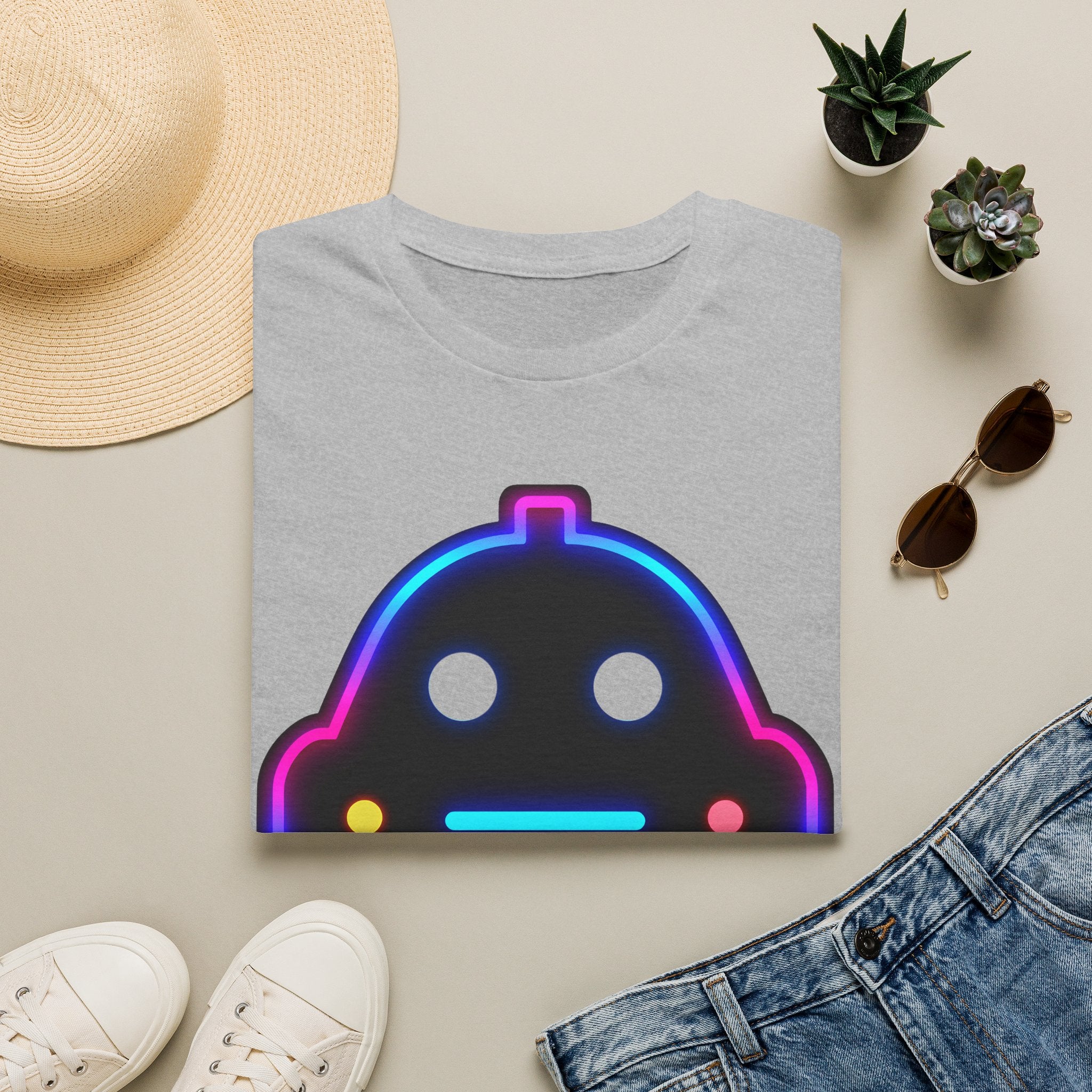 Neon Robot Tee - Retro Glowing Cute Bot Graphic T-Shirt