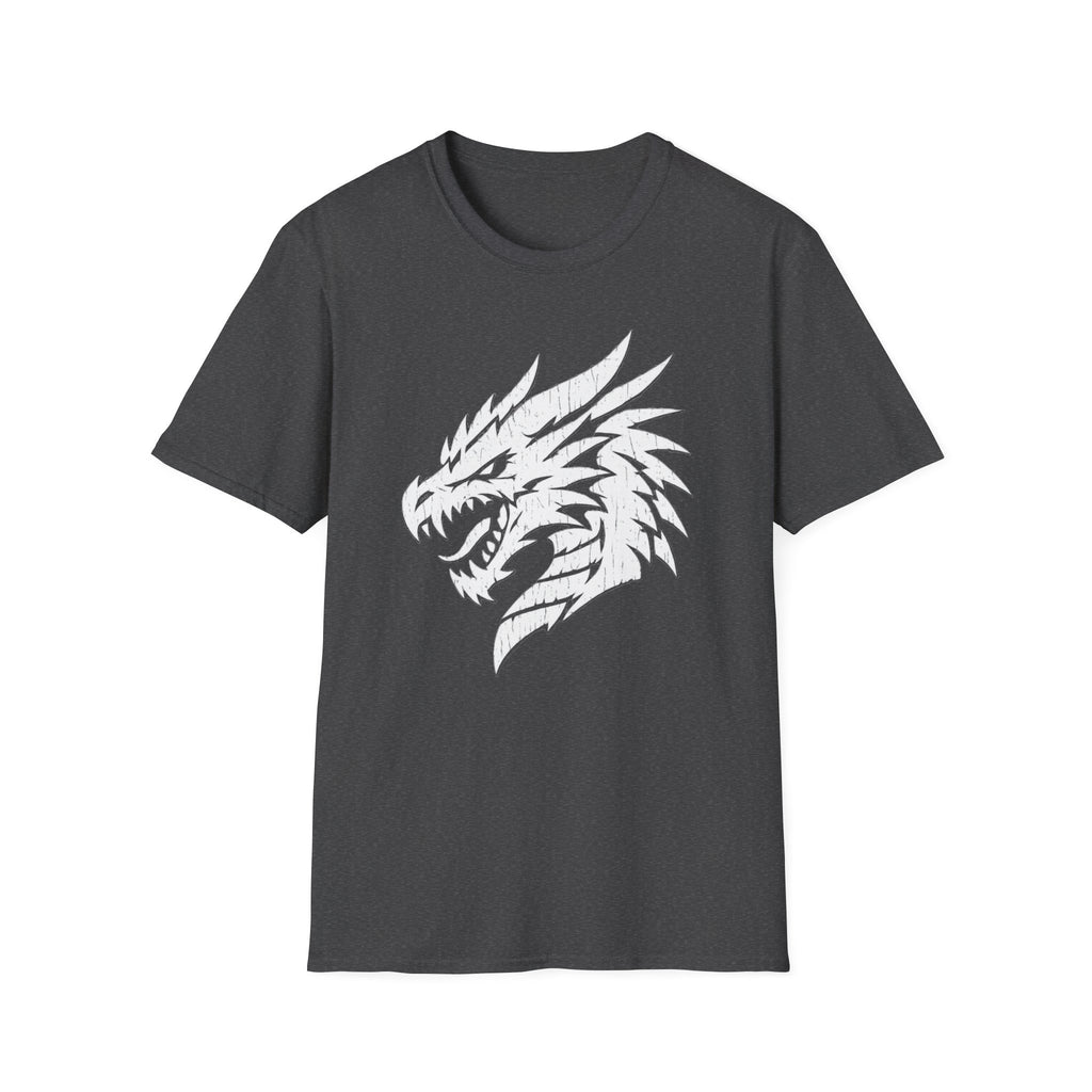 Dragon Head Graphic T-Shirt - Fierce White Mythical Creature Tee