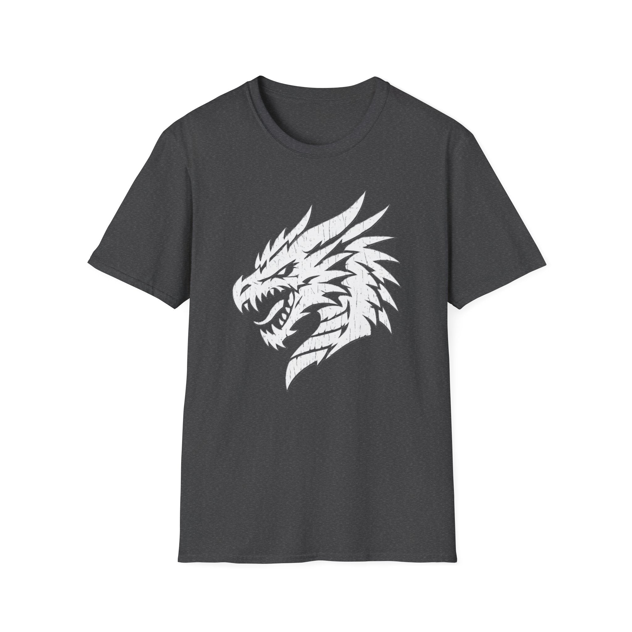 Dragon Head Graphic T-Shirt - Fierce White Mythical Creature Tee