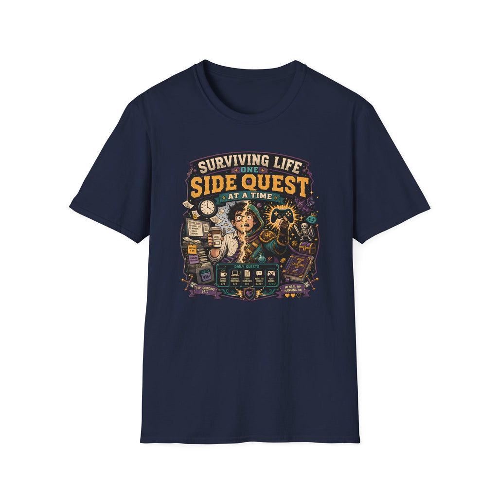 "Surviving Life One Side Quest At A Time" T-Shirt - Retro Gamers RPG Adventure Tee