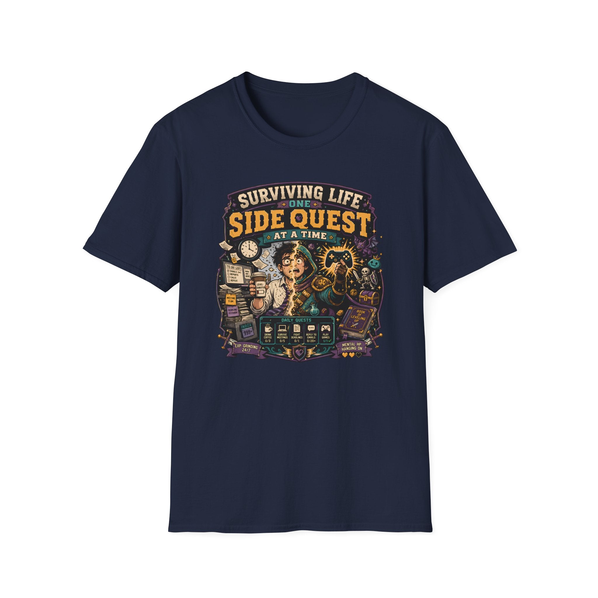 "Surviving Life One Side Quest At A Time" T-Shirt - Retro Gamers RPG Adventure Tee
