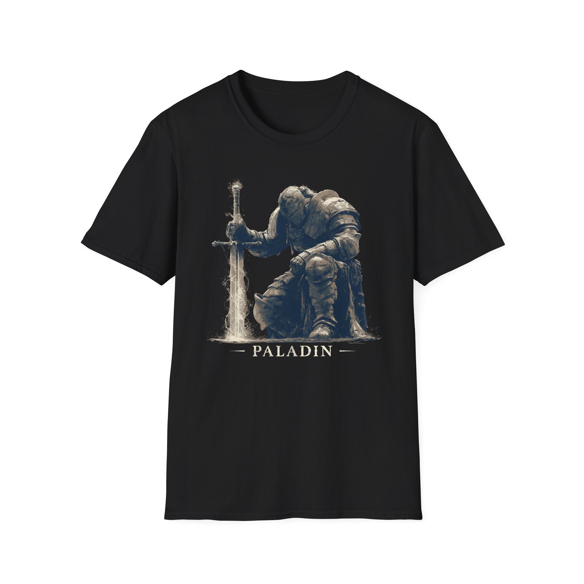 Paladin Kneeling T-Shirt - Fantasy Sword Knight Gaming Tee
