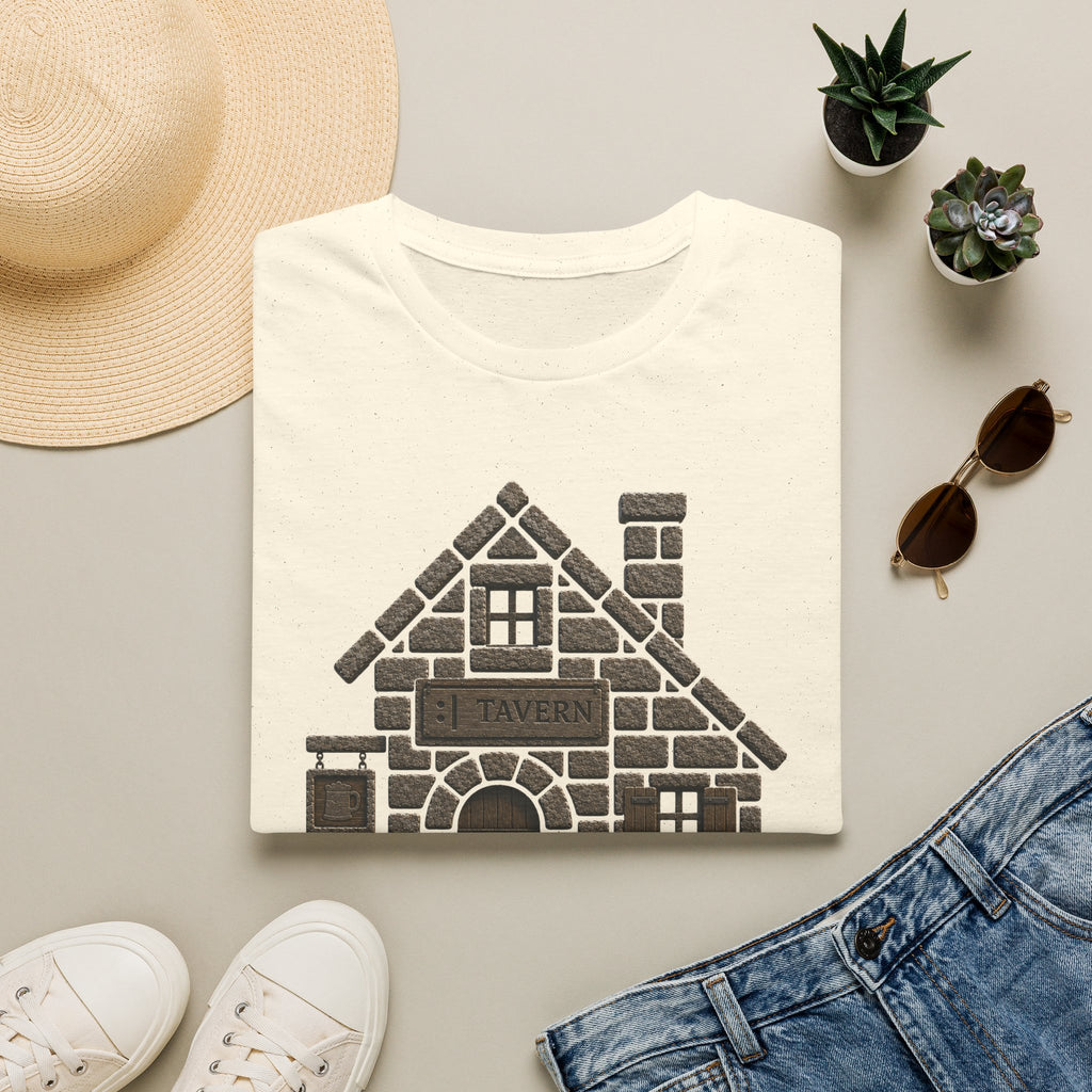 Stone Tavern Cottage T‑Shirt — Cozy Stone Pub Illustration Tee