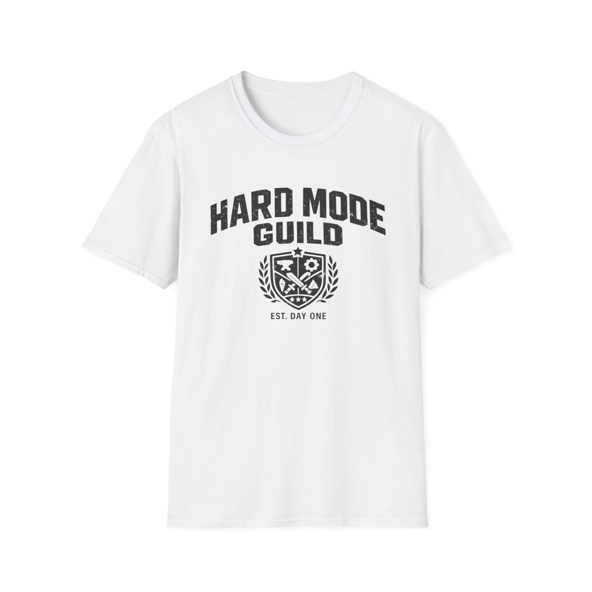 Hard Mode Guild T-Shirt — Gamer Crew Tee with Crest