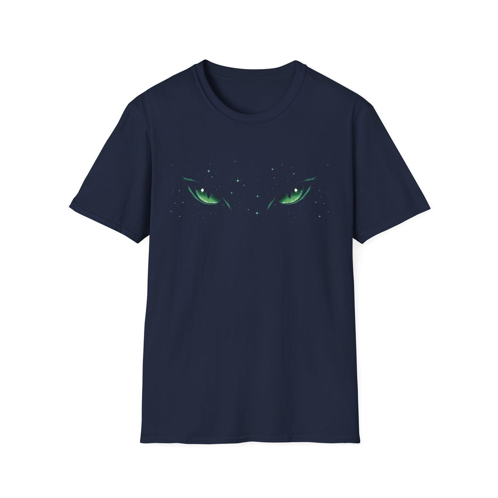 Mystic Green Cat Eyes T-Shirt - Glowing Feline Gaze Tee