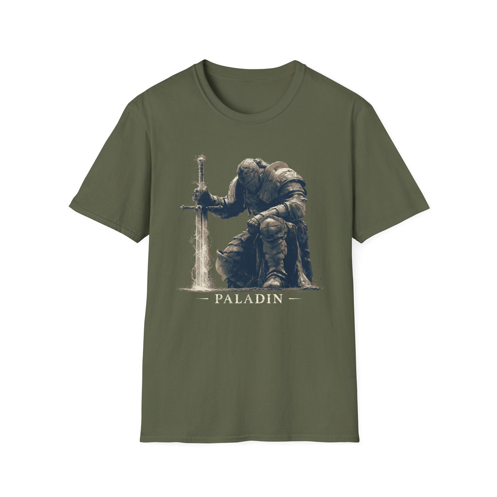 Paladin Kneeling T-Shirt - Fantasy Sword Knight Gaming Tee