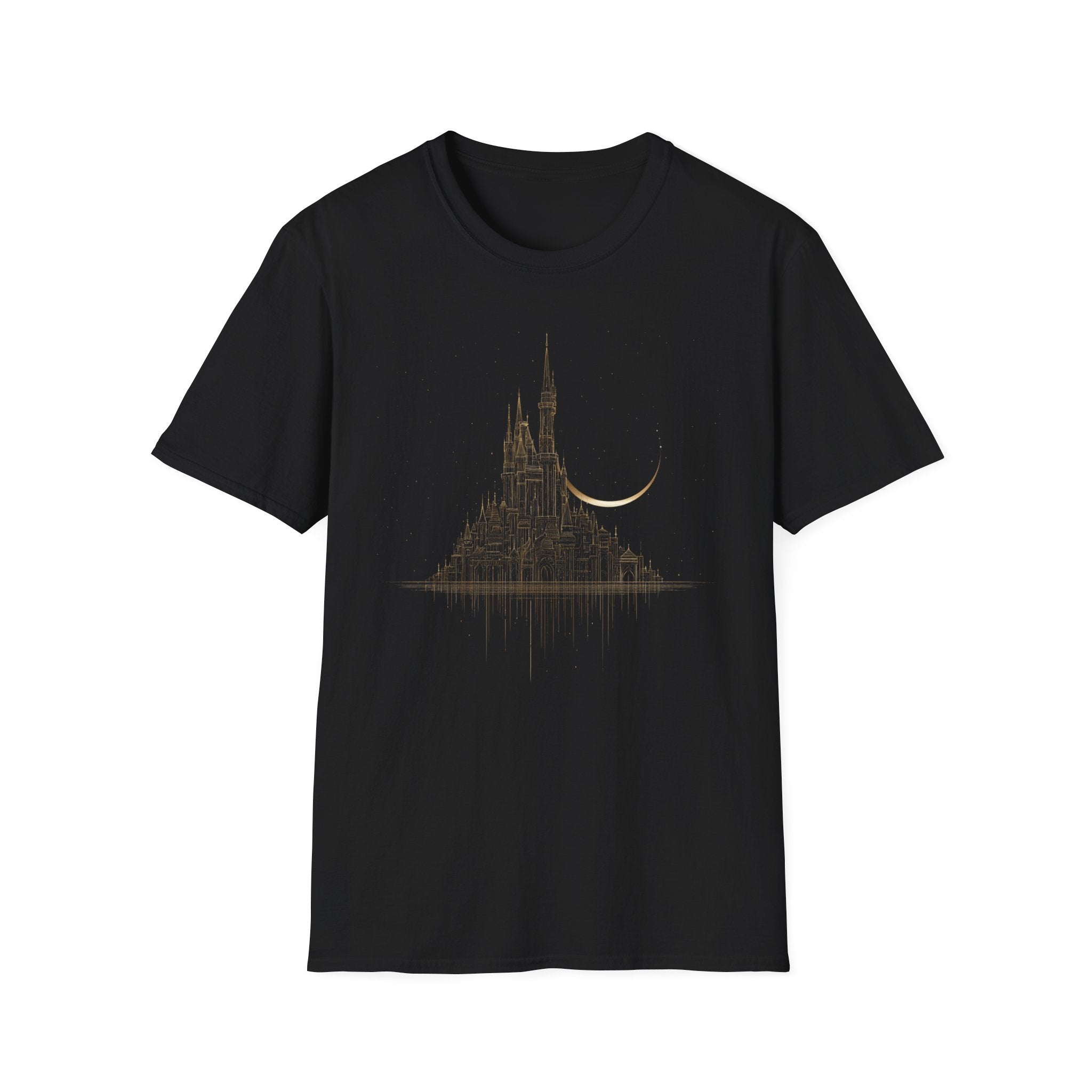 Castle Silhouette T-Shirt — Golden Crescent Moon Fantasy Tee